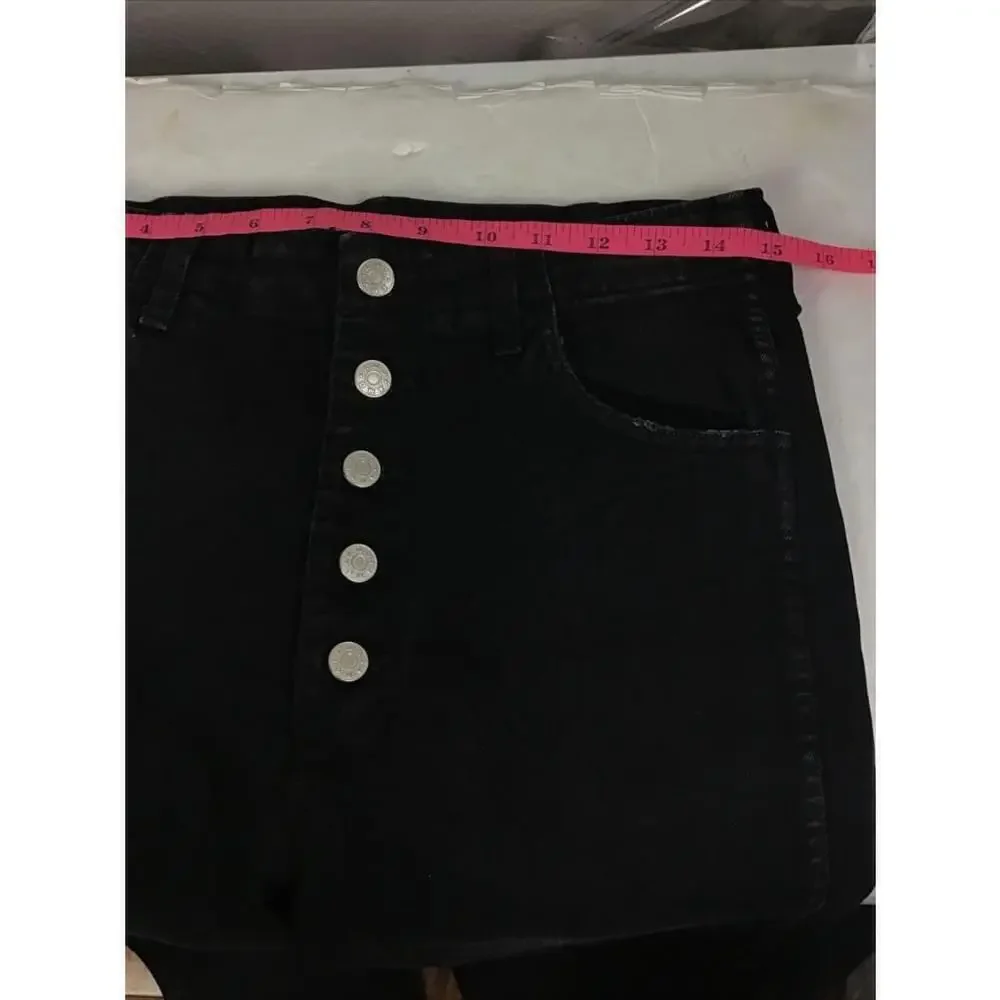 AMO Women’s Size 30 Button Fly Jeans Dock Ultra High-Rise Slim Jeans BLACK